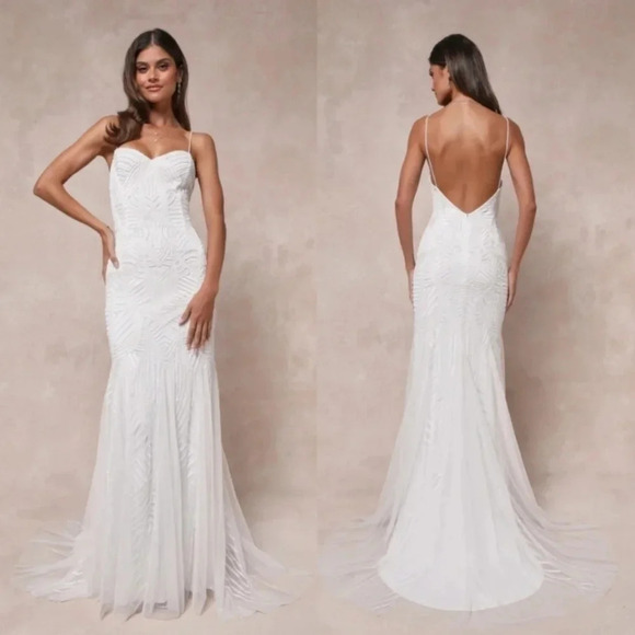 Lulu's Bridal Radiant Presence White Sequin Sleeveless Backless Maxi Dress - Picture 1 of 14